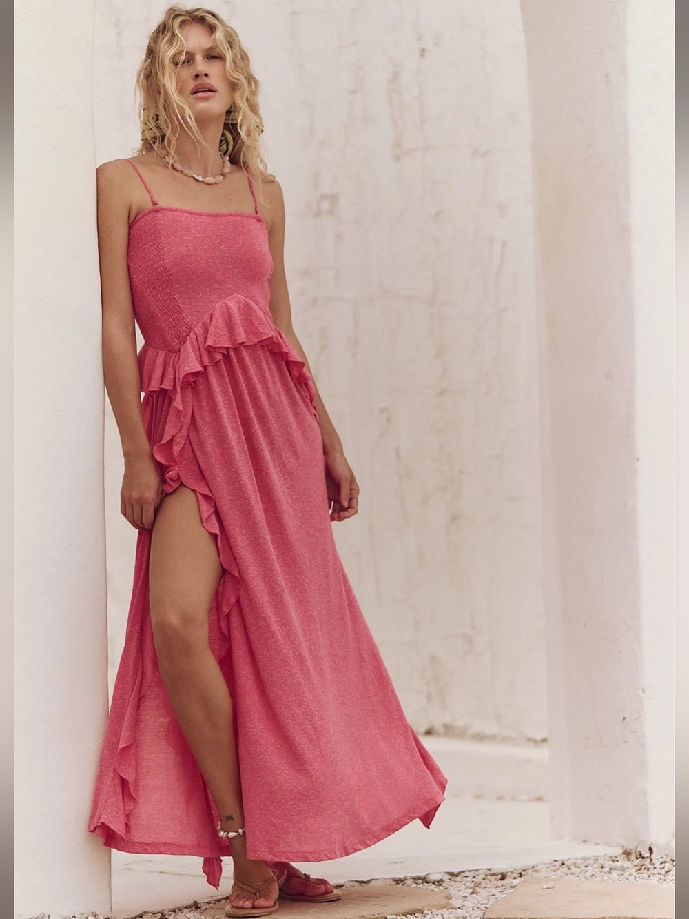 Free People Myra Ruffle Maxi Dress Pink Size L SOLD OUT